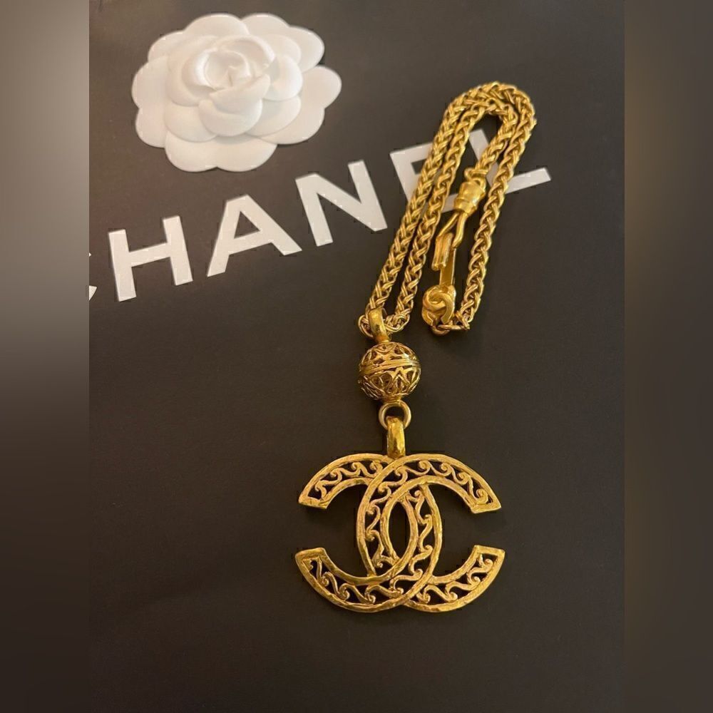 Chanel Coco Mark Necklace Vintage Pendant Gold Plated Made In France 1996